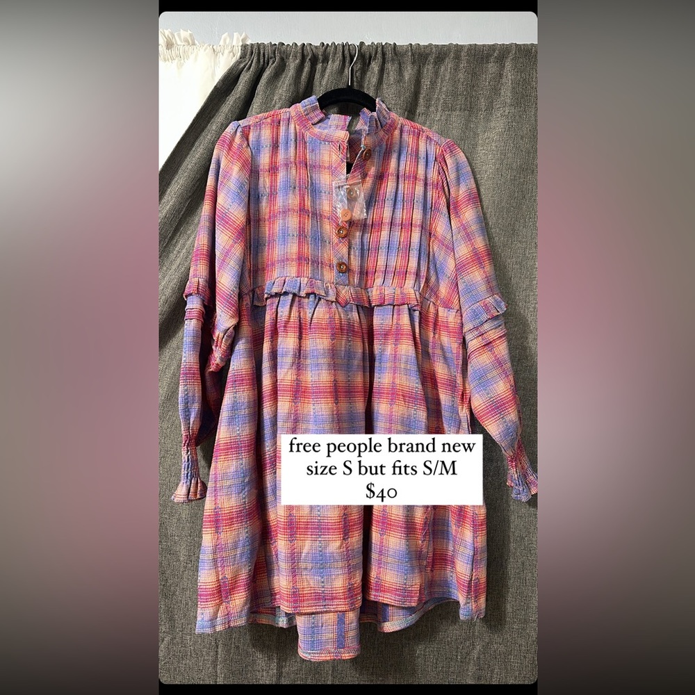 New free people redwood flannel pink plaid baby doll mini